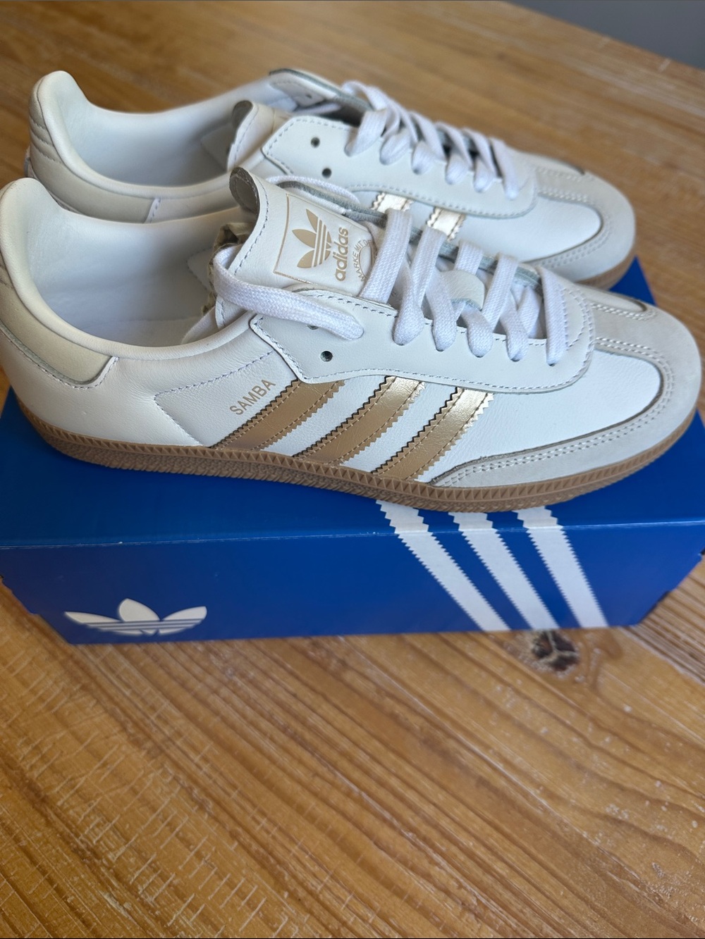 Adidas Samba OG Off-White with Gold Stripes - Picture 2 of 6